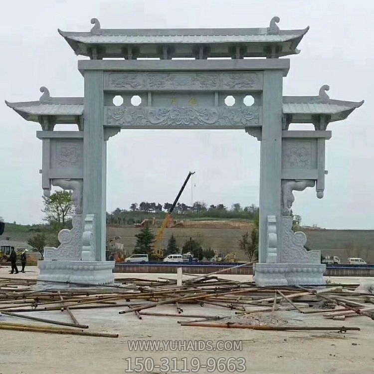 新中式古典青石雕刻单门牌楼牌坊博鱼网页版景区园林摆件
