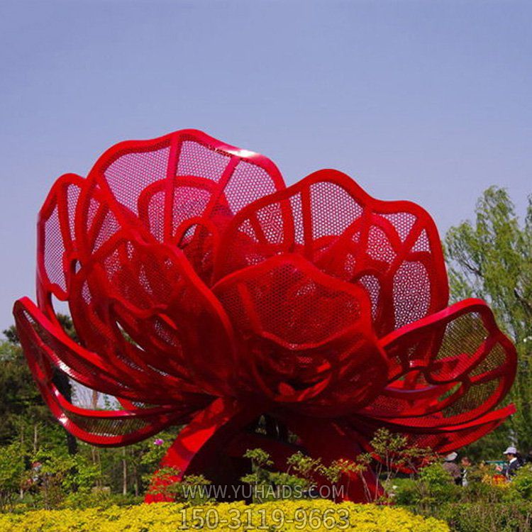 广场大型不锈钢镂空创意彩绘花朵博鱼网页版