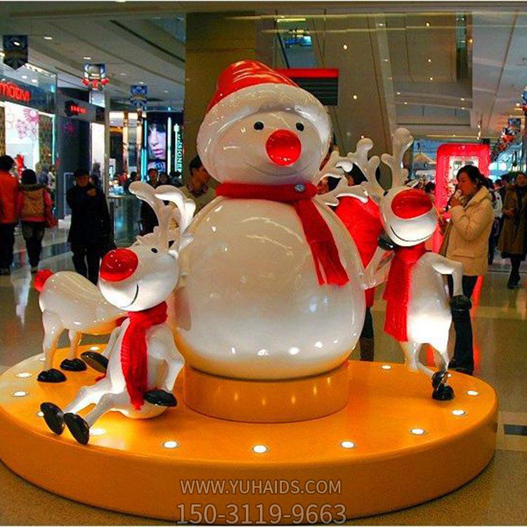 商场室内摆放玻璃钢雪人麋鹿圣诞主题小品博鱼网页版