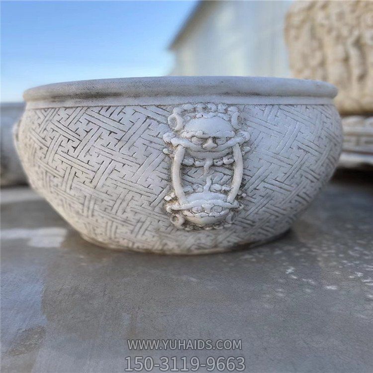 庭院装饰仿古汉白玉兽头水缸博鱼网页版