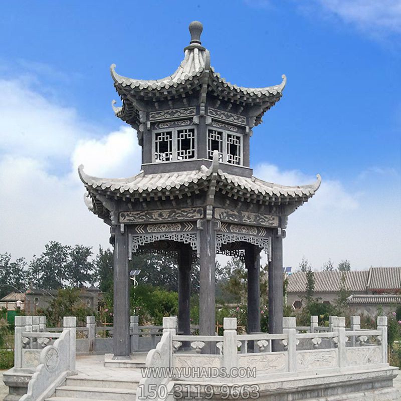 青石做旧镂空双层凉亭景区园林摆件博鱼网页版