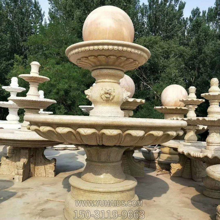 黄锈岩雕刻欧式小区花园户外摆放大型流水水钵博鱼网页版