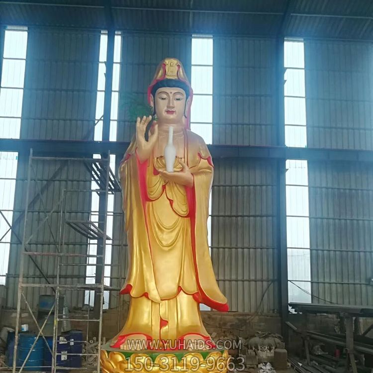玻璃钢彩绘漆金观音神像寺庙供奉摆件博鱼网页版