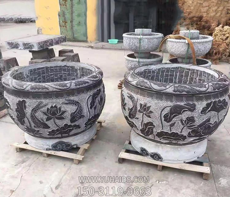 庭院鲤鱼荷花水缸景观石雕缸博鱼网页版