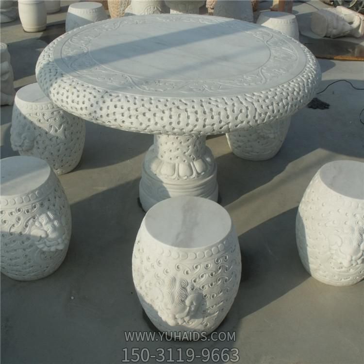 别墅院子摆放仿古大理石雕刻圆形石桌圆鼓石凳博鱼网页版