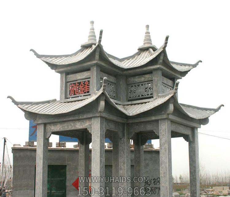 景区园林摆放仿古建青石镂空雕刻双亭博鱼网页版