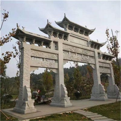 大理石石雕户外景观三门四柱石牌坊博鱼网页版