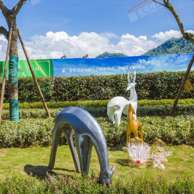 玻璃钢抽象鹿博鱼网页版，小区园林抽象动物摆件