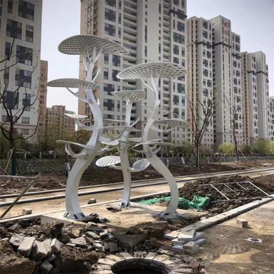 小区摆放不锈钢镂空灯光抽象树博鱼网页版户外景观