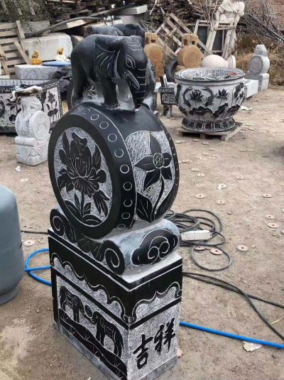 大理石仿古小象抱鼓石门口摆件博鱼网页版