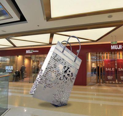 商店广场室内摆放镂空不锈钢购物袋博鱼网页版
