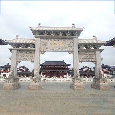 景区三门牌坊  大理石浮雕古建筑石雕门楼