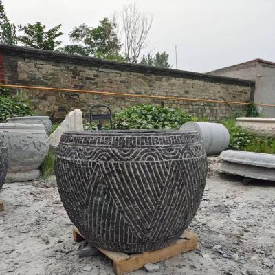 石雕鱼缸青石花盆庭院户外水槽仿古圆形荷花缸水缸装饰摆件