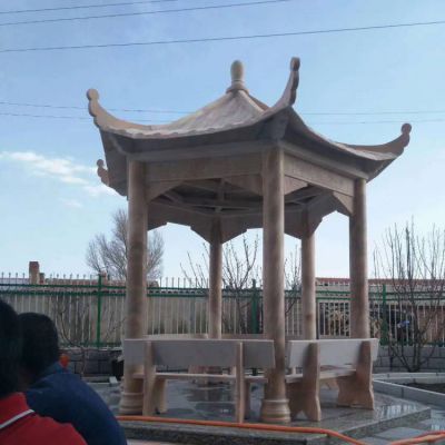 户外公园晚霞红石雕户外景观凉亭博鱼网页版