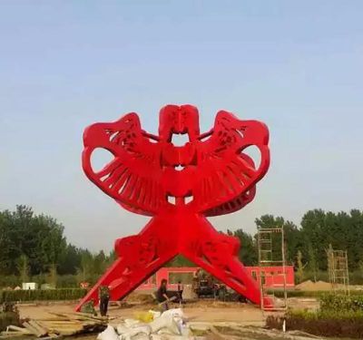 商业街室外大型剪影中国红不锈钢燕子博鱼网页版