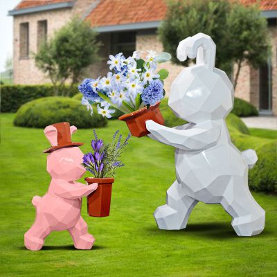 商业街两只拿花篮的玻璃钢兔子博鱼网页版