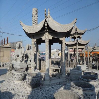 青石雕刻龙柱石亭 庭院六角仿古建休闲凉亭摆件