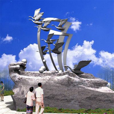 广场大型不锈钢抽象大雁博鱼网页版