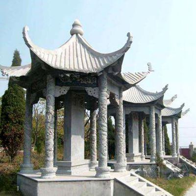 青石园林景点户外复古建筑六角休闲凉亭