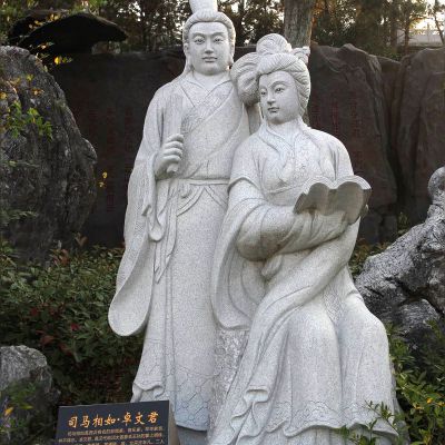 公园园林历史典故人物司马相如与卓文君汉白玉石雕像