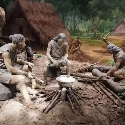 景点展厅摆放玻璃钢原始人做饭生活场景博鱼网页版