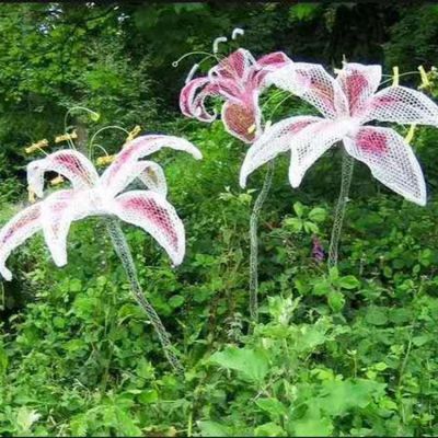 不锈钢网格百合花博鱼网页版公园草地装饰小品