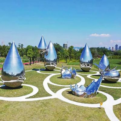 不锈钢镜面抽象水滴 园林广场博鱼网页版