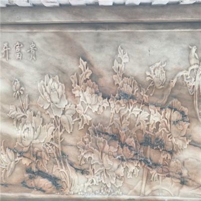 晚霞红石雕庭院别墅影壁