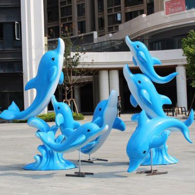 玻璃钢树脂海豚组合博鱼网页版海洋馆公园景观摆件小品