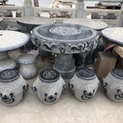 天然大理石青石仿古庭院户外家用石桌石凳餐摆件