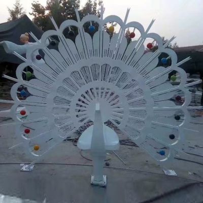 不锈钢彩绘孔雀动物博鱼网页版 园林广场景观摆件