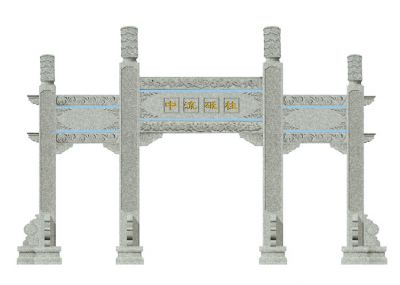 景区门前摆放大理石三门四柱简易