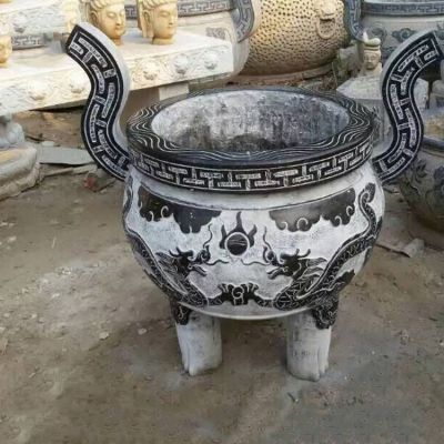 仿古青石园林装饰浮雕龙圆形香炉博鱼网页版