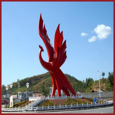 户外景区广场大型不锈钢红色抽象凤凰博鱼网页版