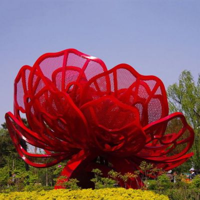 广场大型不锈钢镂空创意彩绘花朵博鱼网页版