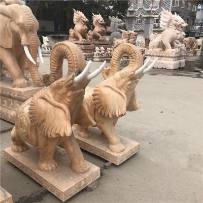 镇宅招财大理石晚霞红石雕户外大象博鱼网页版