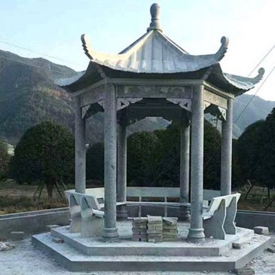 大理石石亭子造型独特 六角单层石雕凉亭 博鱼网页版