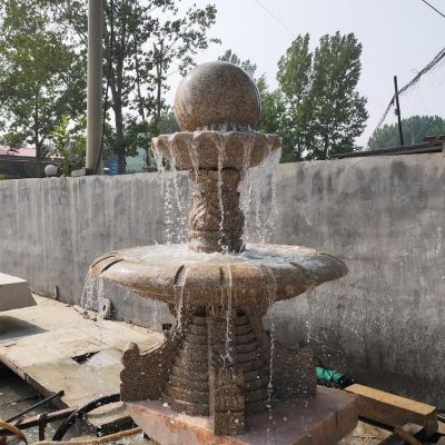 小区广场别墅晚霞红石雕欧式水钵风水球喷泉