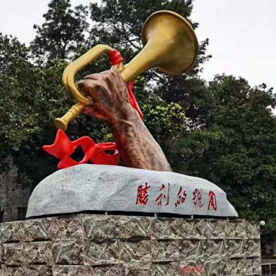 胜利的号角，革命军事主题铜雕景观