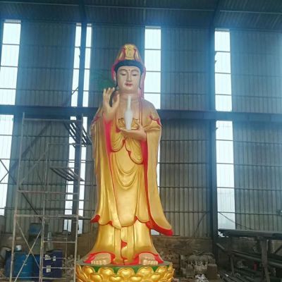 玻璃钢彩绘漆金观音神像寺庙供奉摆件