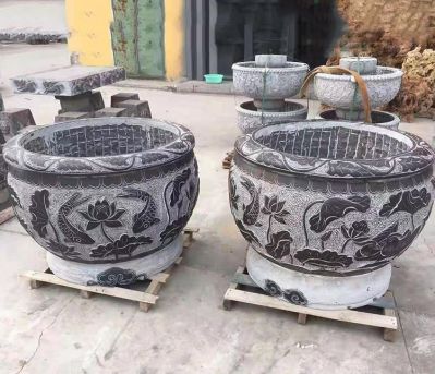 庭院鲤鱼荷花水缸景观石雕缸博鱼网页版