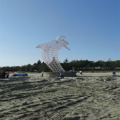 沙滩摆放不锈钢镂空海豚动物抽象园林景观博鱼网页版