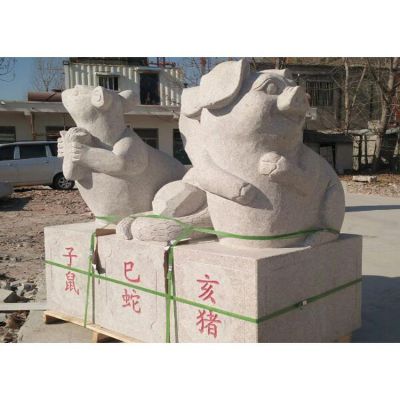 广场户外摆放石雕砂岩雕刻十二生肖动物景观博鱼网页版