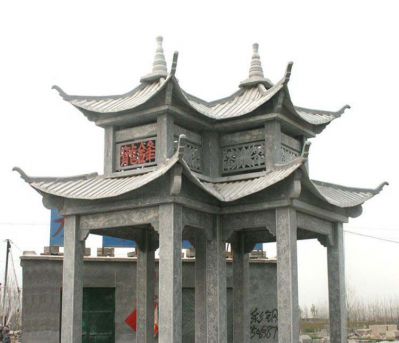 景区园林摆放仿古建青石镂空雕刻双亭