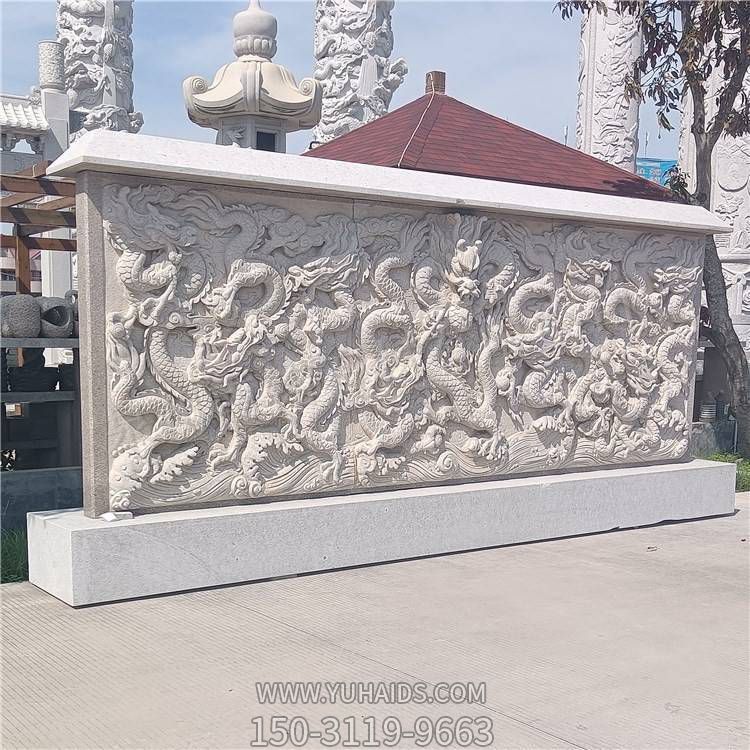 农村大门口芝麻白九龙壁背景墙 浮雕屏风景观装饰品博鱼网页版