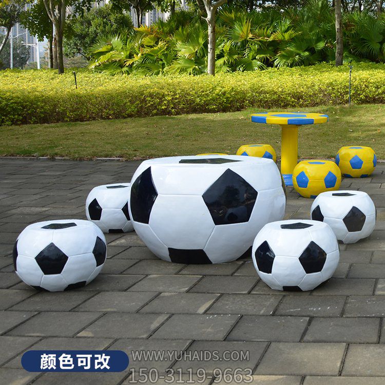 玻璃钢彩绘园林卡通景观足球桌椅摆件博鱼网页版