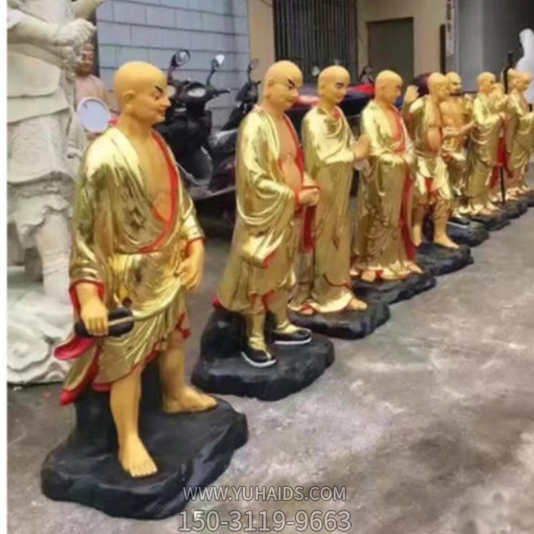 玻璃钢彩绘漆金寺庙十八罗汉博鱼网页版