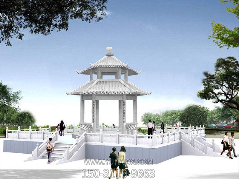 寺庙观景台摆放汉白玉双顶休闲凉亭博鱼网页版