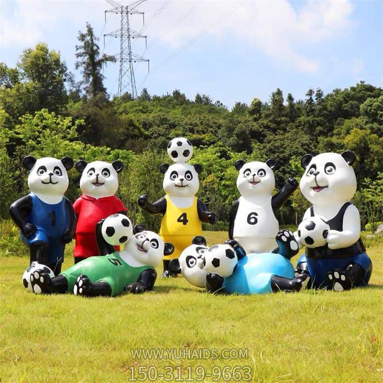 玻璃钢卡通熊猫足球组合 商场美陈摆件博鱼网页版