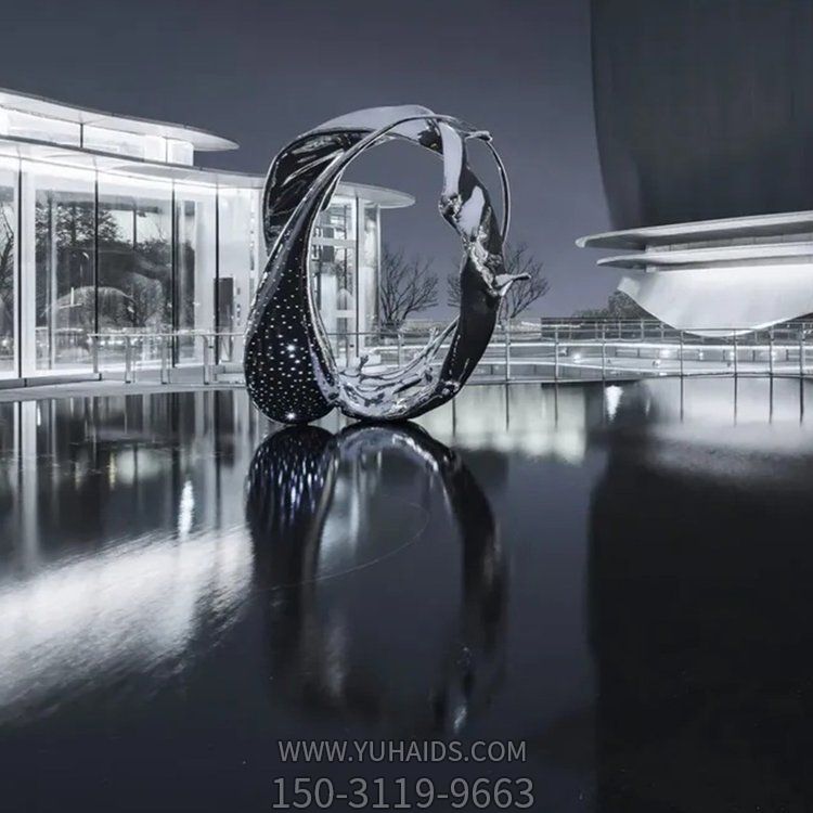 不锈钢抽象艺术圆环 酒店会所水池摆件博鱼网页版